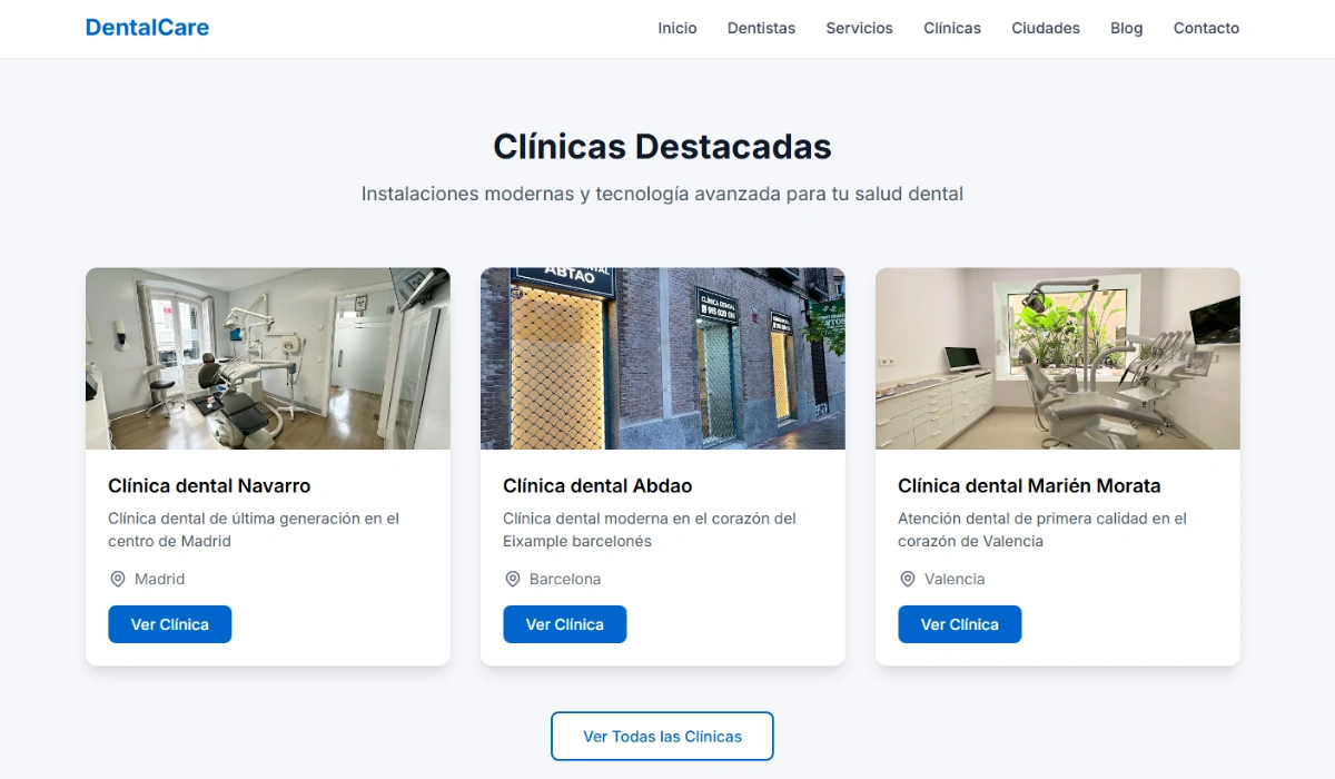 Diseño web de directorio de dentistas y especialistas en DentalCare