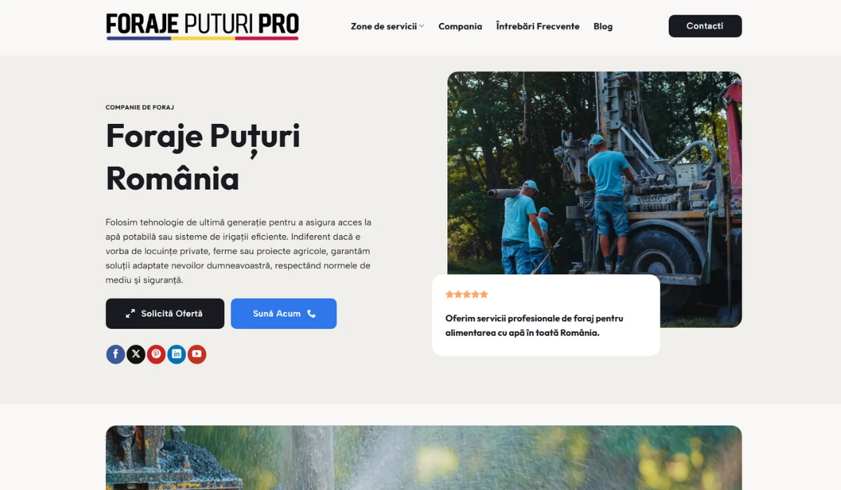 Web de servicios Foraje Puțuri Pro Romania