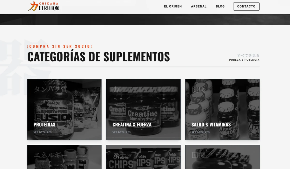 Diseño visual de Chikara Nutrition